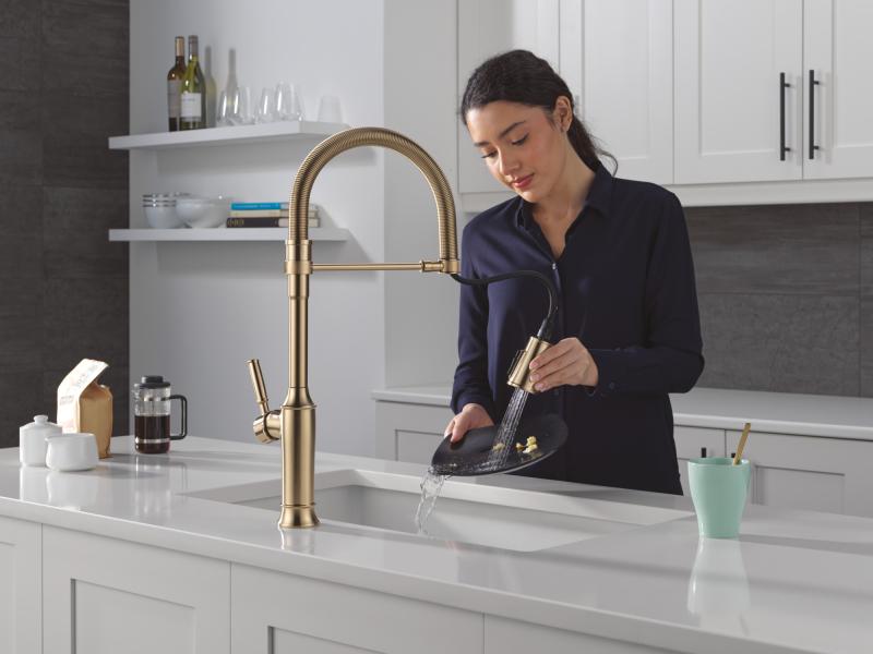 DELTA Renaldi Single-Handle Pull-Down Spring Kitchen Faucet — Lumicoat® Champagne Bronze