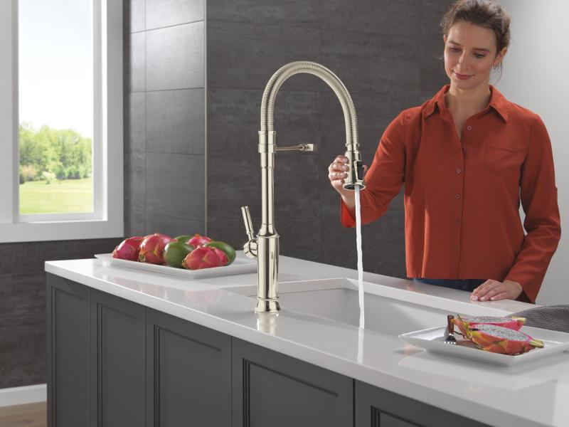 DELTA Renaldi Single-Handle Pull-Down Spring Kitchen Faucet — Lumicoat® Polished Nickel