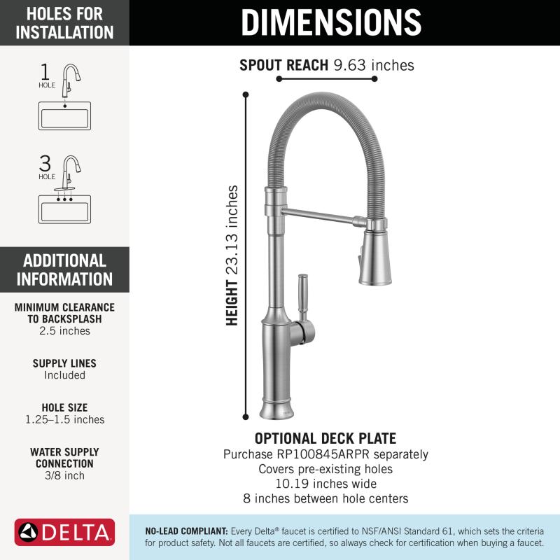 DELTA Renaldi Single-Handle Pull-Down Spring Kitchen Faucet — Lumicoat® Chrome