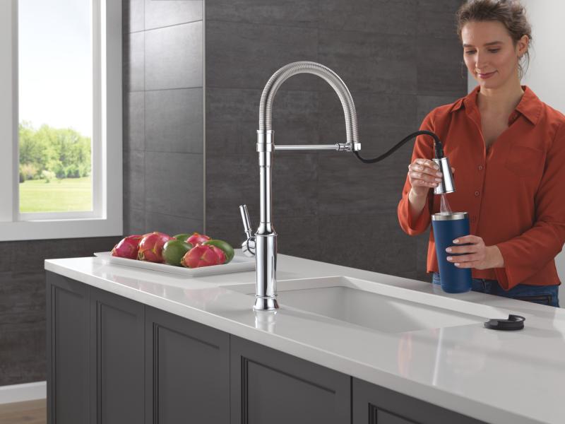 DELTA Renaldi Single-Handle Pull-Down Spring Kitchen Faucet — Lumicoat® Chrome