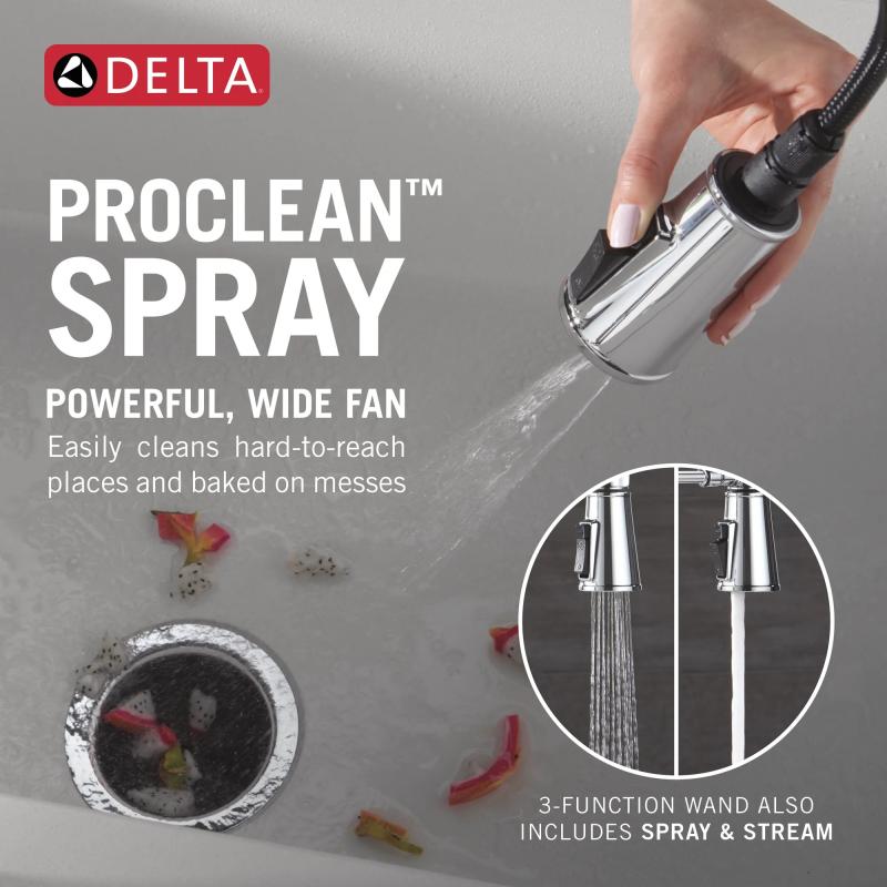 DELTA Renaldi Single-Handle Pull-Down Spring Kitchen Faucet — Lumicoat® Chrome