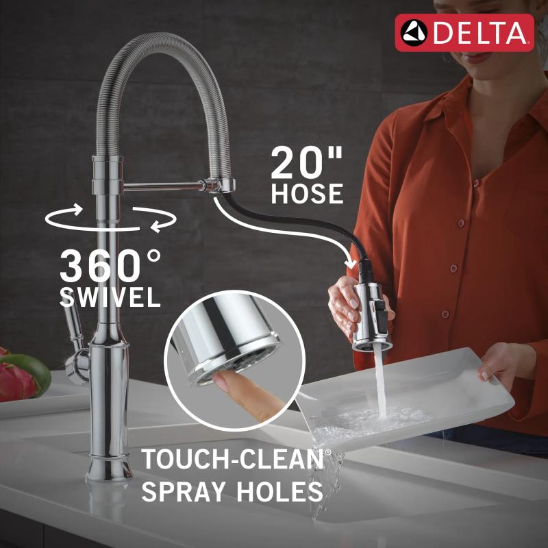 DELTA Renaldi Single-Handle Pull-Down Spring Kitchen Faucet — Lumicoat® Chrome