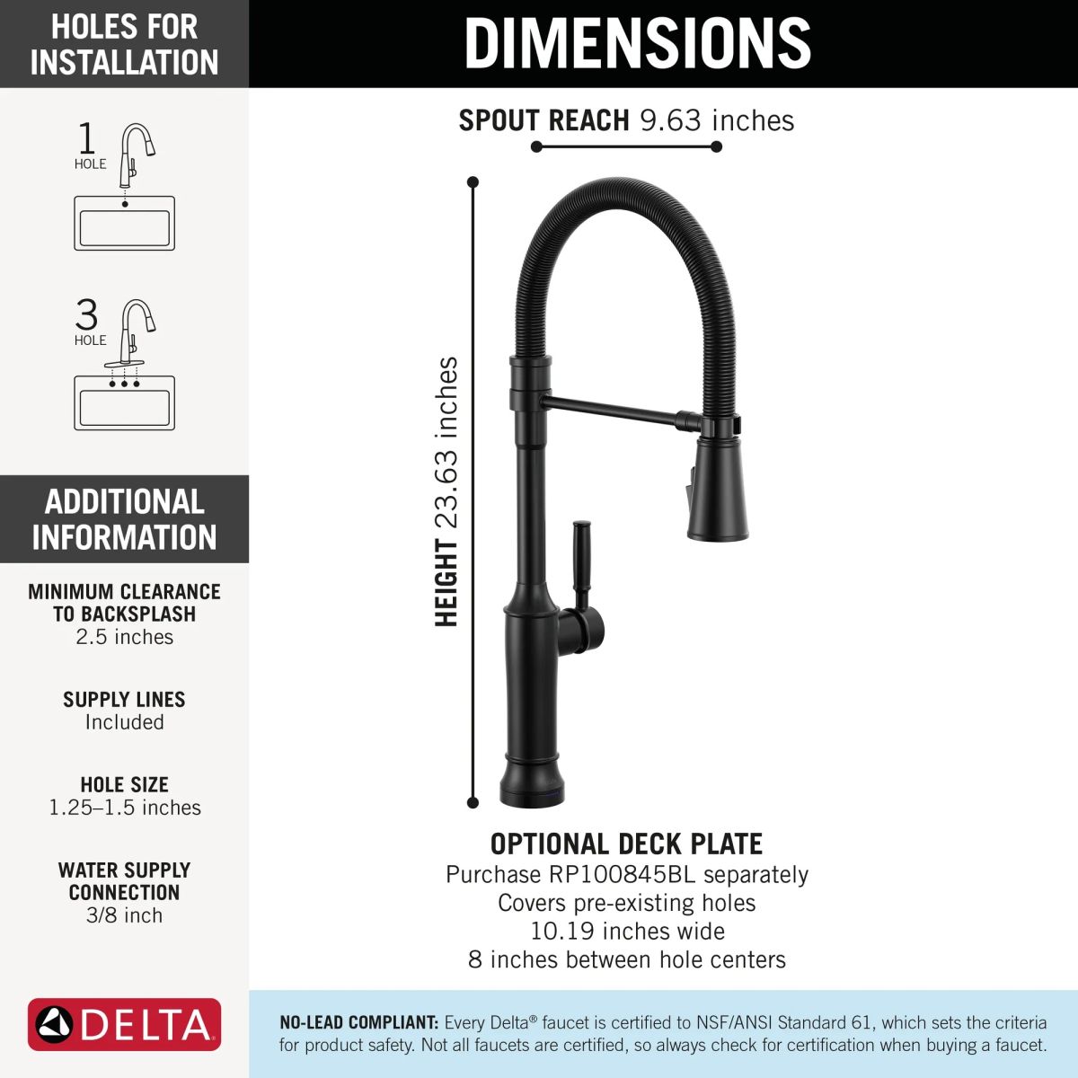 DELTA Renaldi Touch2O Technology Kitchen Faucet with Touchless Technology — Matte Black