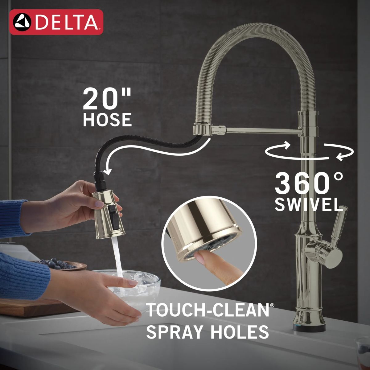 DELTA Renaldi Touch2O Technology Kitchen Faucet with Touchless Technology — Lumicoat® Polished Nickel