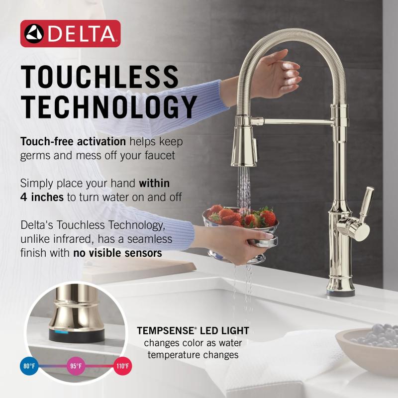 DELTA Renaldi Touch2O Technology Kitchen Faucet with Touchless Technology — Lumicoat® Polished Nickel