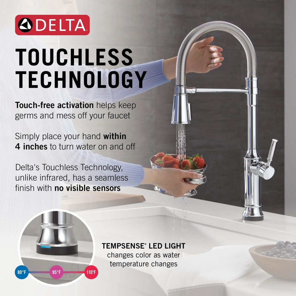 DELTA Renaldi Touch2O Technology Kitchen Faucet with Touchless Technology — Lumicoat® Chrome