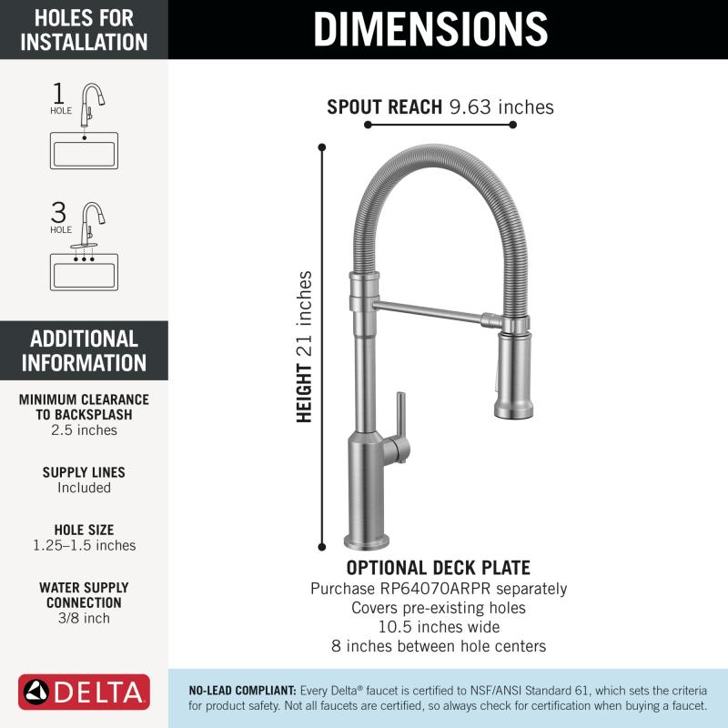 DELTA Cordova Single Handle Pull-Down Kitchen Faucet With Spring Spout — Lumicoat® Arctic Stainless