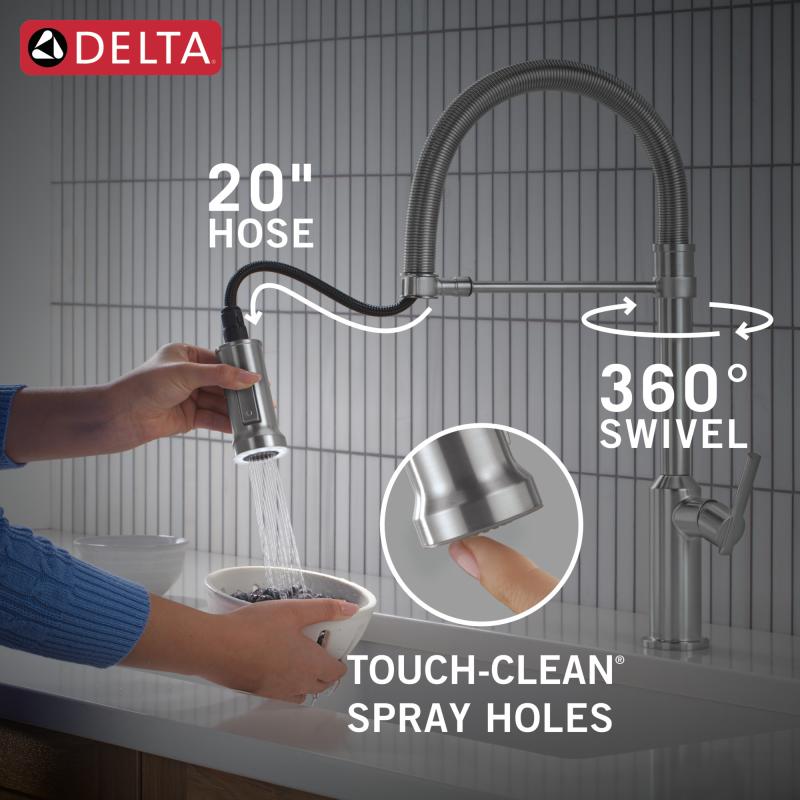 DELTA Cordova Single Handle Pull-Down Kitchen Faucet With Spring Spout — Lumicoat® Arctic Stainless