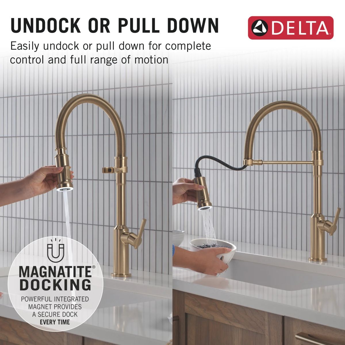 DELTA Cordova Single Handle Pull-Down Kitchen Faucet With Spring Spout — Lumicoat® Champagne Bronze