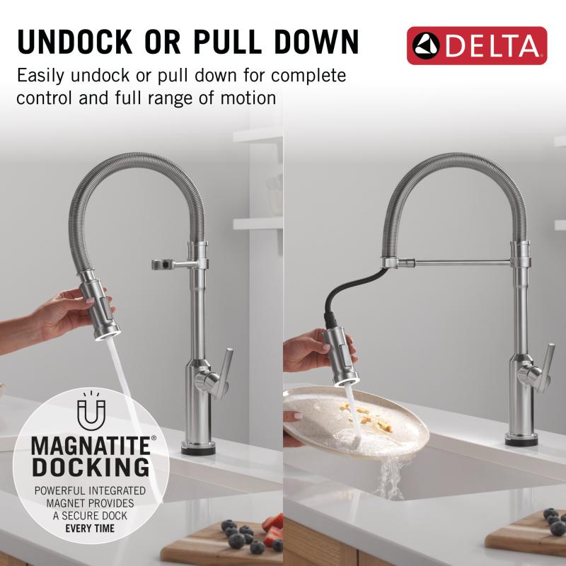 DELTA Cordova Touch2O Technology Kitchen Faucet with Touchless Technology — Lumicoat® Arctic Stainless
