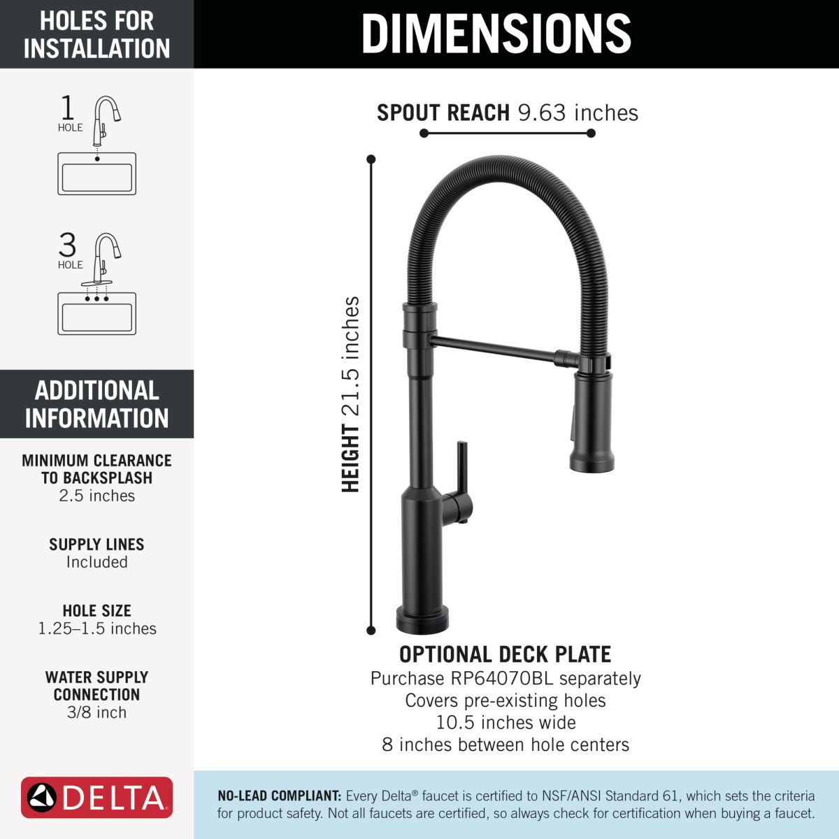 DELTA Cordova Touch2O Technology Kitchen Faucet with Touchless Technology — Matte Black
