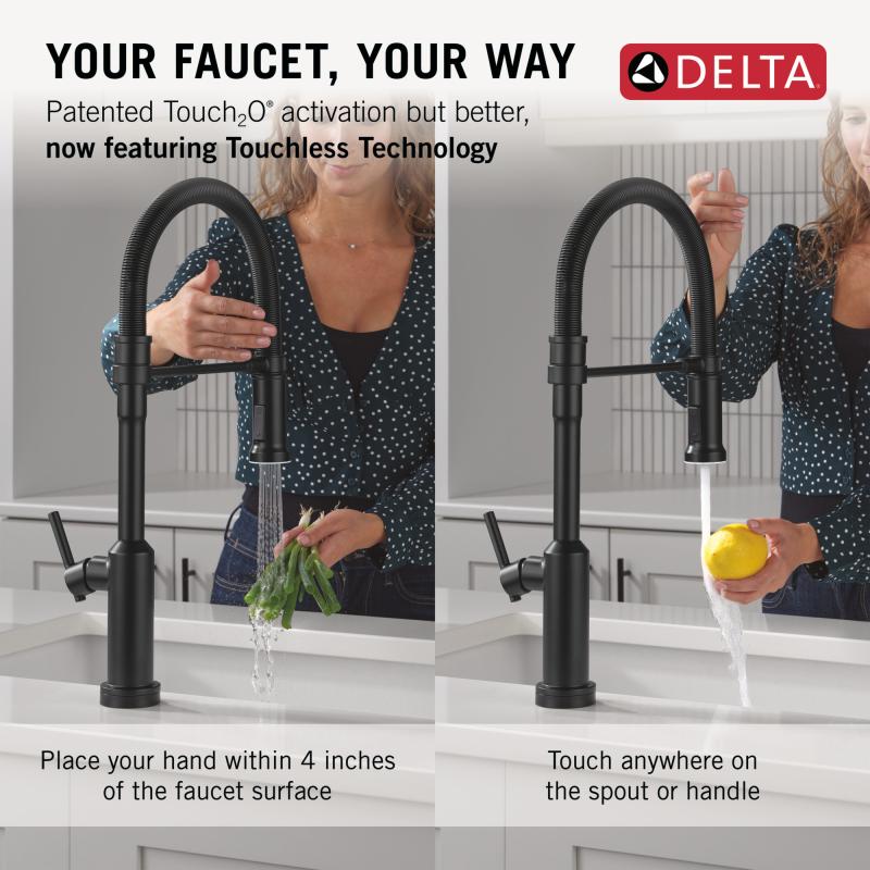 DELTA Cordova Touch2O Technology Kitchen Faucet with Touchless Technology — Matte Black