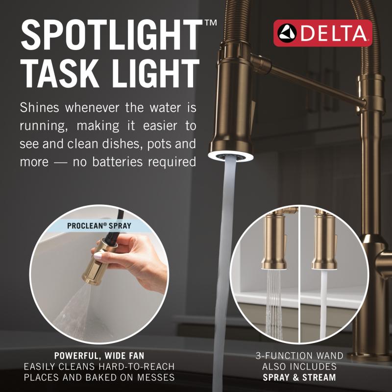 DELTA Cordova Touch2O Technology Kitchen Faucet with Touchless Technology — Lumicoat® Champagne Bronze
