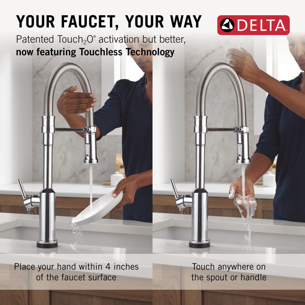 DELTA Cordova Touch2O Technology Kitchen Faucet with Touchless Technology — Lumicoat® Chrome