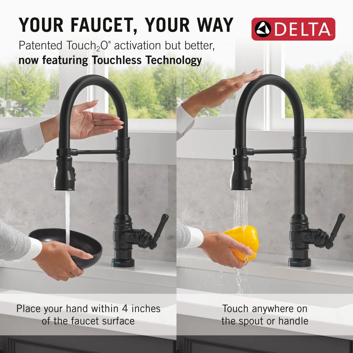 DELTA Broderick Touch2O Technology Kitchen Faucet with Touchless Technology — Matte Black