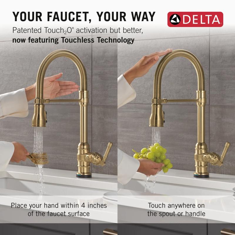 DELTA Broderick Touch2O Technology Kitchen Faucet with Touchless Technology — Champagne Bronze