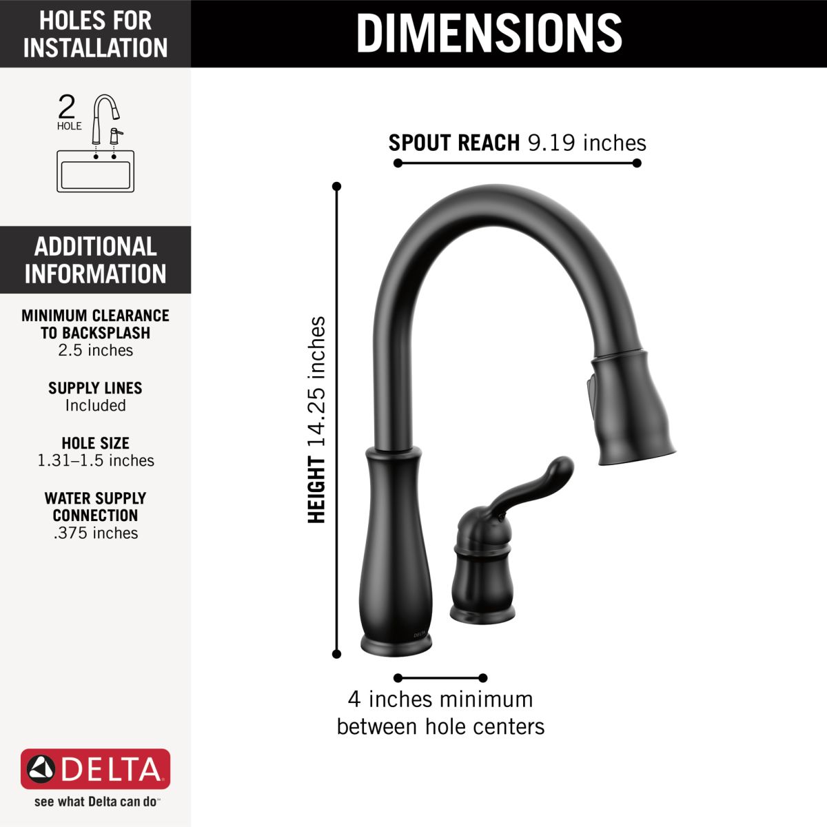 DELTA Leland Single Handle Pull-Down Kitchen Faucet — Matte Black