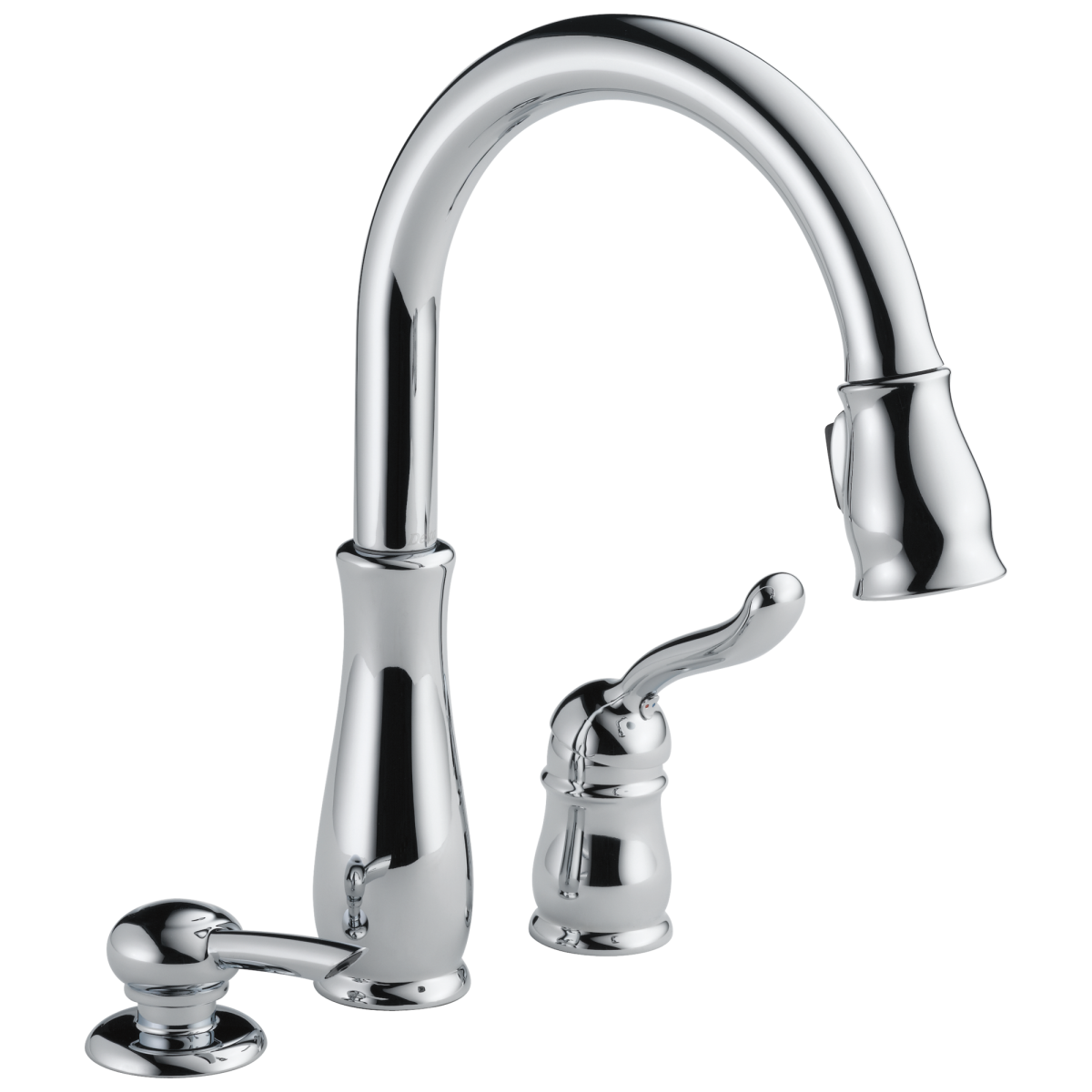 DELTA Leland Single Handle Pull-Down Kitchen Faucet with Soap Dispenser — Chrome