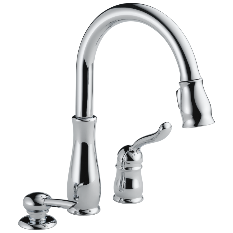DELTA Leland Single Handle Pull-Down Kitchen Faucet with Soap Dispenser — Chrome