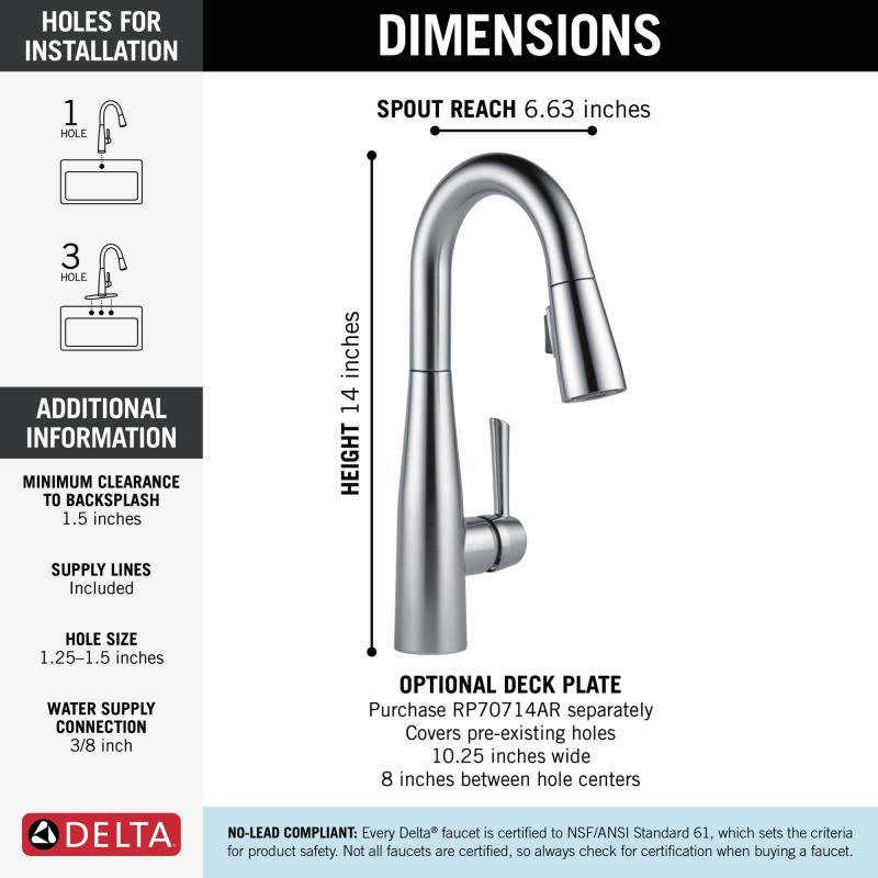 DELTA Essa Single Handle Pull-Down Bar / Prep Faucet — Arctic Stainless