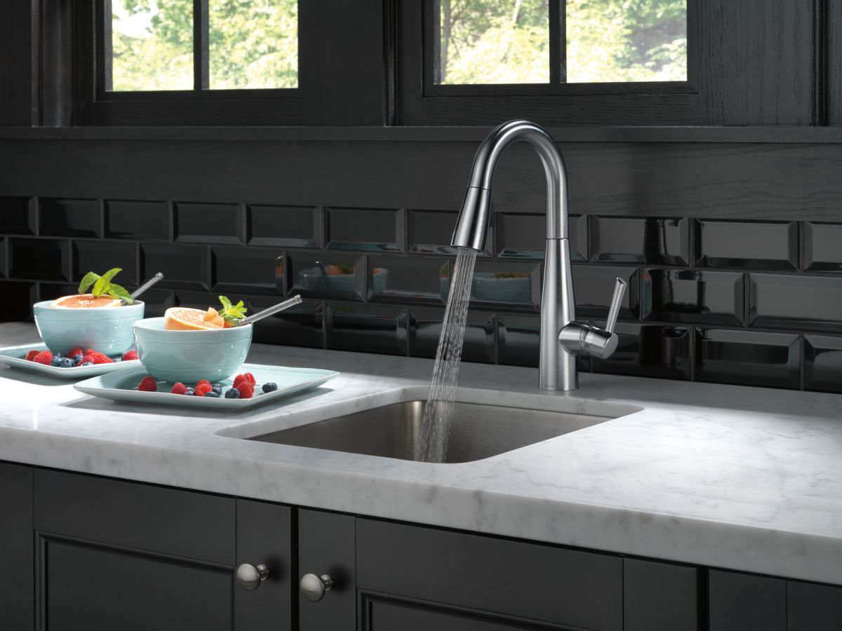 DELTA Essa Single Handle Pull-Down Bar / Prep Faucet — Arctic Stainless