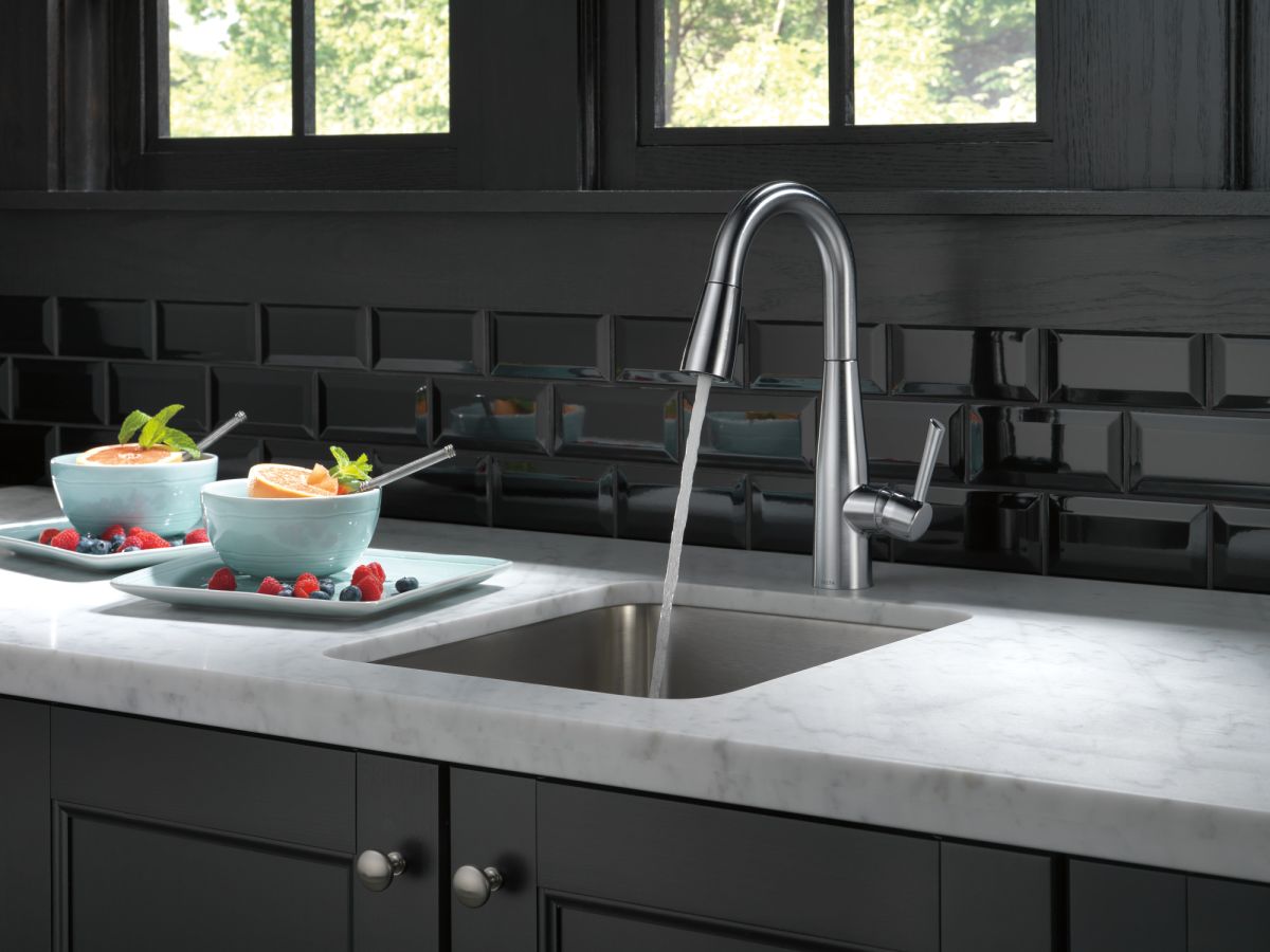 DELTA Essa Single Handle Pull-Down Bar / Prep Faucet — Arctic Stainless