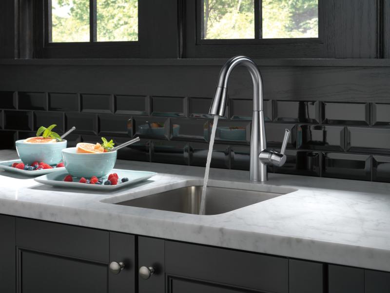 DELTA Essa Single Handle Pull-Down Bar / Prep Faucet — Arctic Stainless