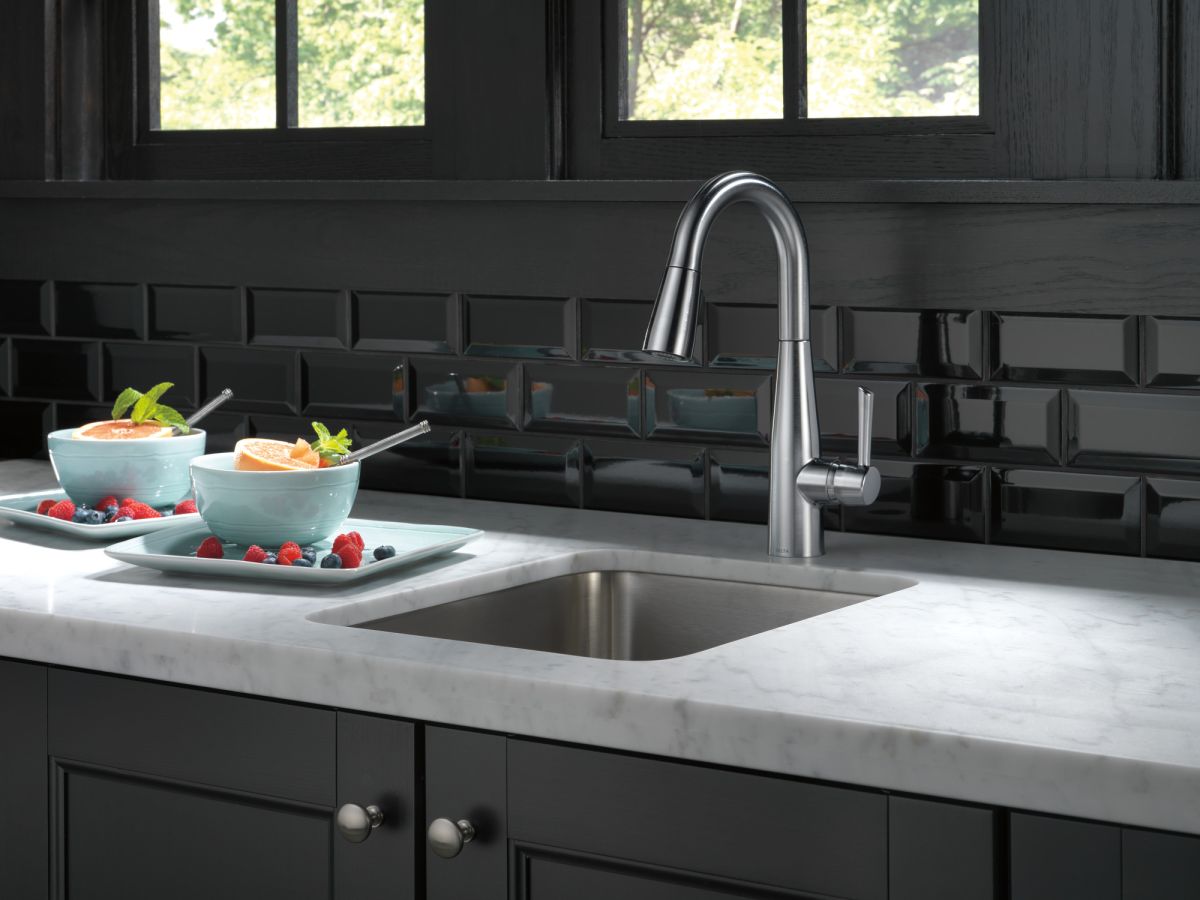 DELTA Essa Single Handle Pull-Down Bar / Prep Faucet — Arctic Stainless