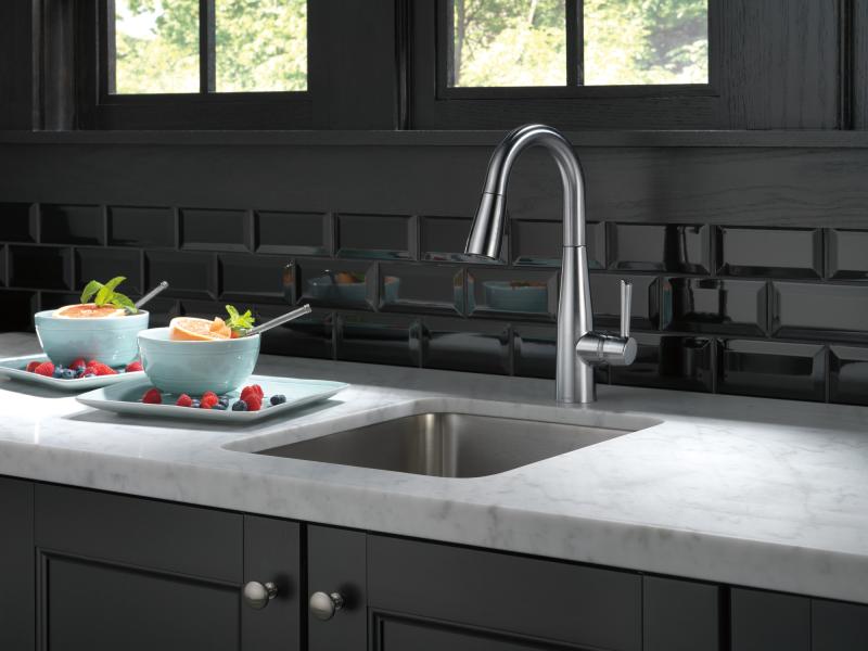 DELTA Essa Single Handle Pull-Down Bar / Prep Faucet — Arctic Stainless