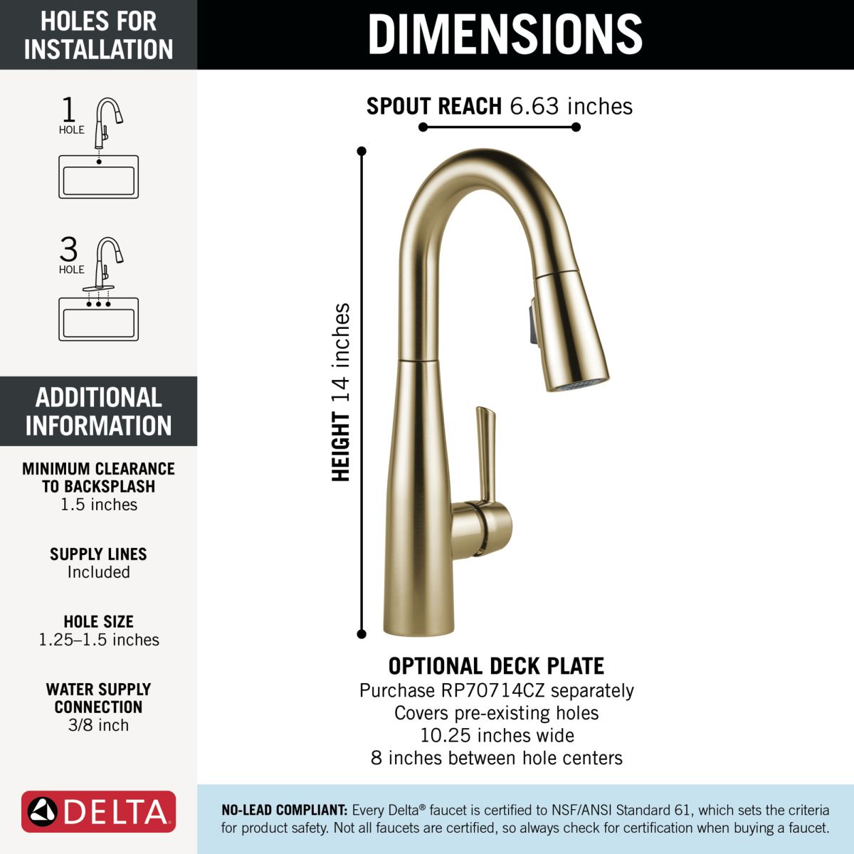 DELTA Essa Single Handle Pull-Down Bar / Prep Faucet — Champagne Bronze