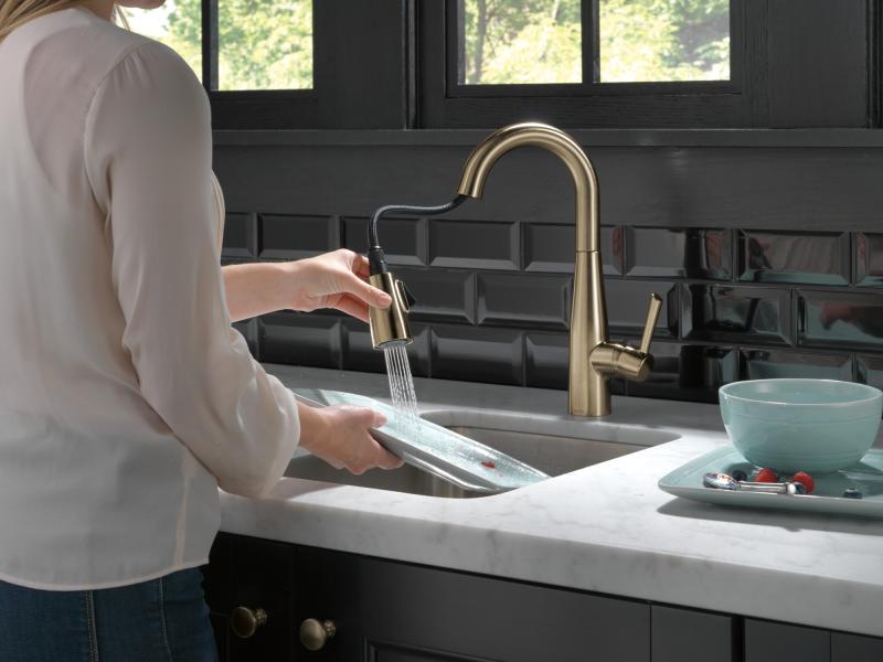 DELTA Essa Single Handle Pull-Down Bar / Prep Faucet — Champagne Bronze