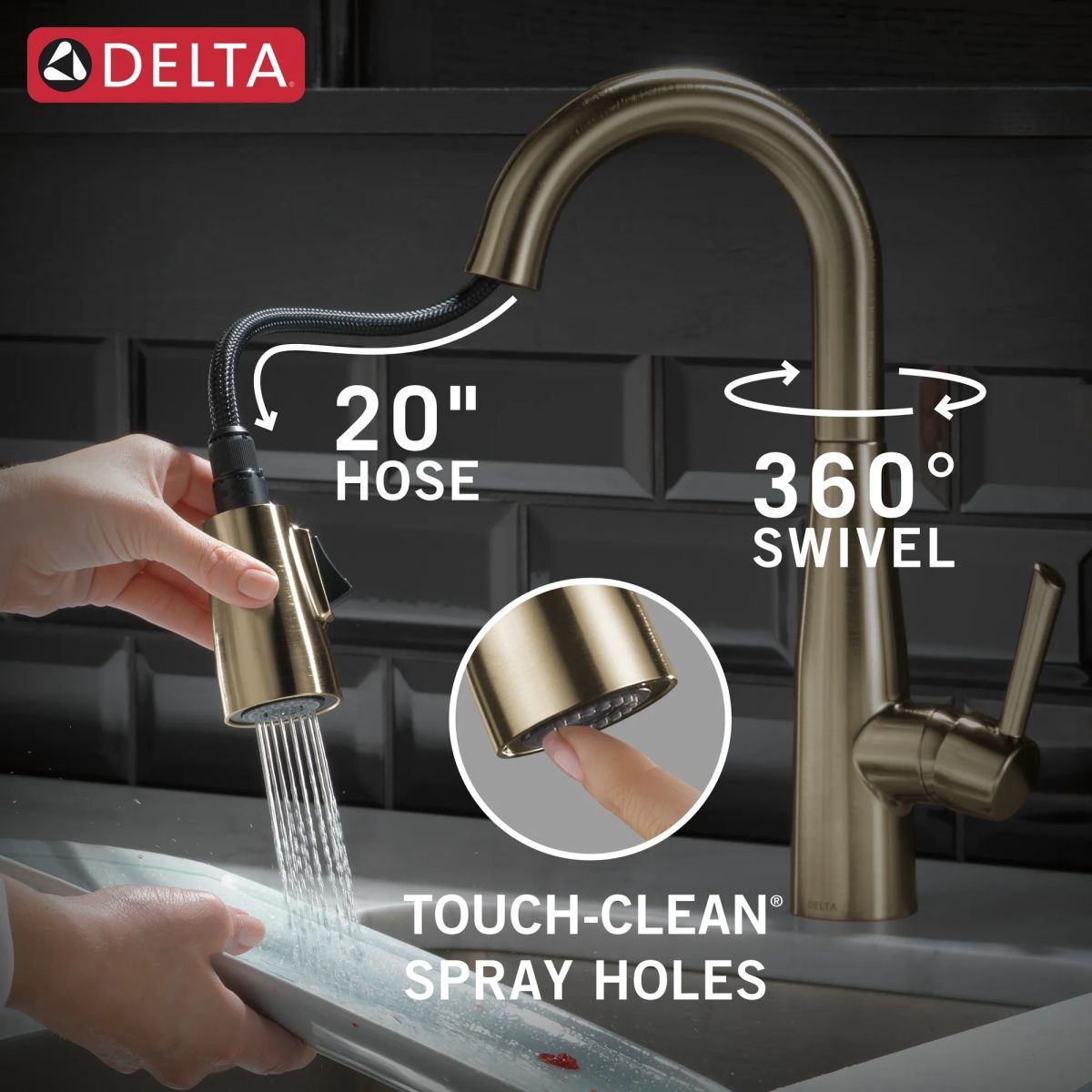 DELTA Essa Single Handle Pull-Down Bar / Prep Faucet — Champagne Bronze