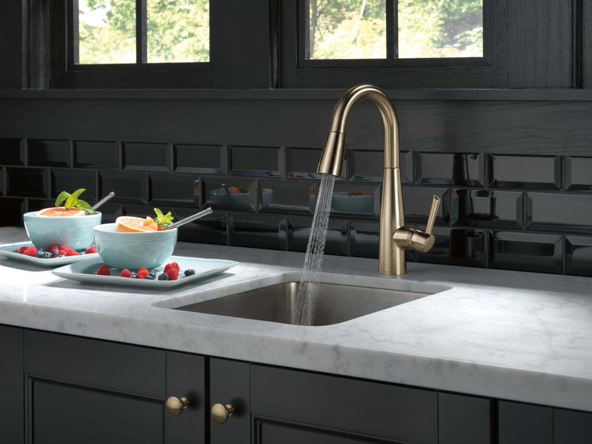 DELTA Essa Single Handle Pull-Down Bar / Prep Faucet — Champagne Bronze