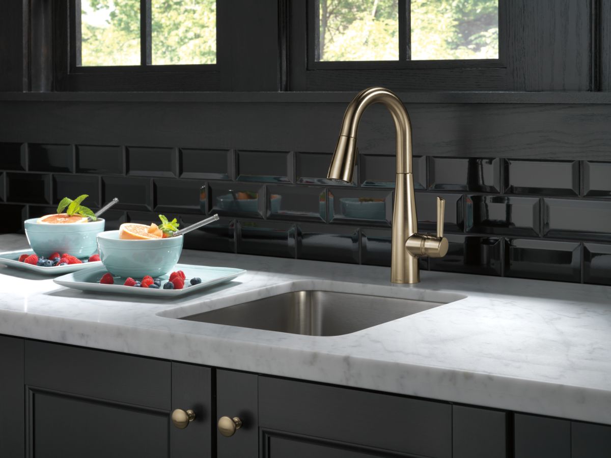 DELTA Essa Single Handle Pull-Down Bar / Prep Faucet — Champagne Bronze