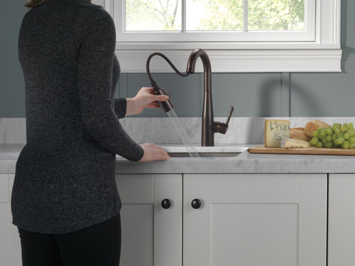 DELTA Essa Single Handle Pull-Down Bar / Prep Faucet — Venetian Bronze