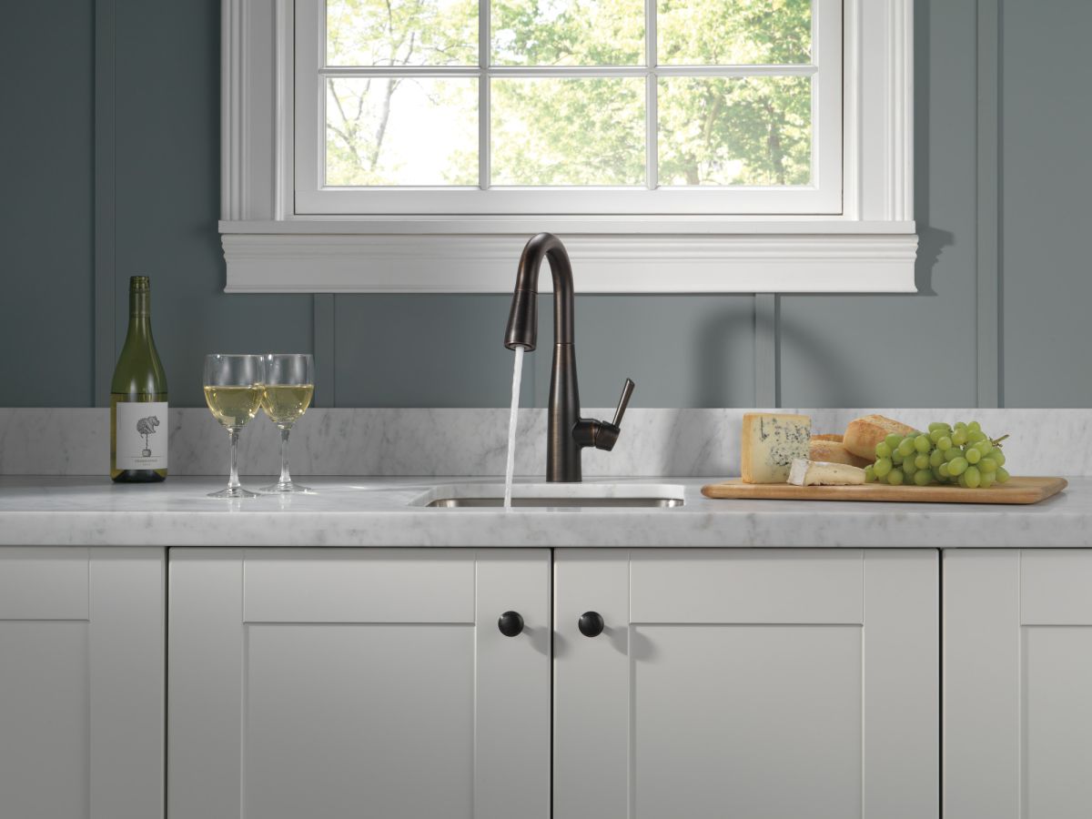 DELTA Essa Single Handle Pull-Down Bar / Prep Faucet — Venetian Bronze