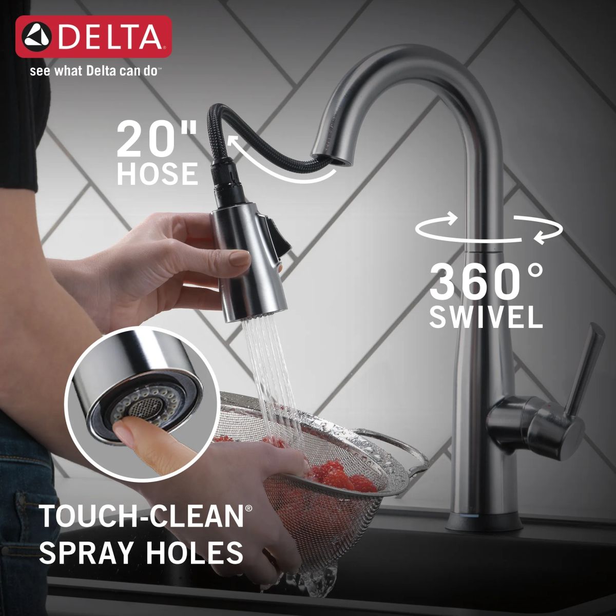 DELTA Essa Single Handle Pull-Down Bar / Prep Faucet with Touch2O Technology — Arctic Stainless