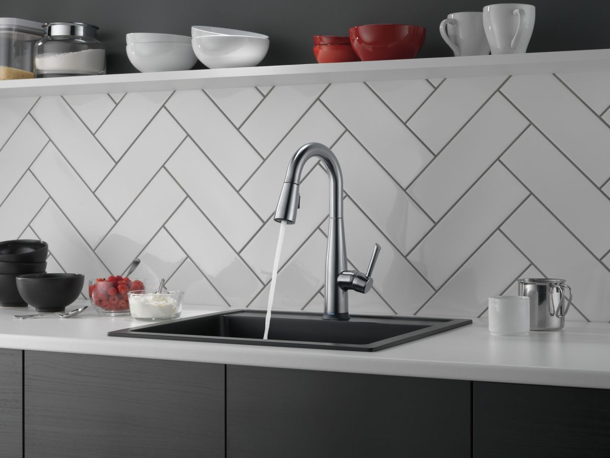 DELTA Essa Single Handle Pull-Down Bar / Prep Faucet with Touch2O Technology — Arctic Stainless