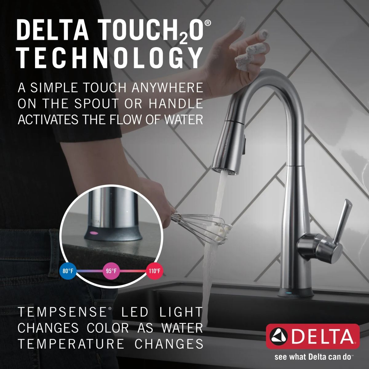 DELTA Essa Single Handle Pull-Down Bar / Prep Faucet with Touch2O Technology — Arctic Stainless