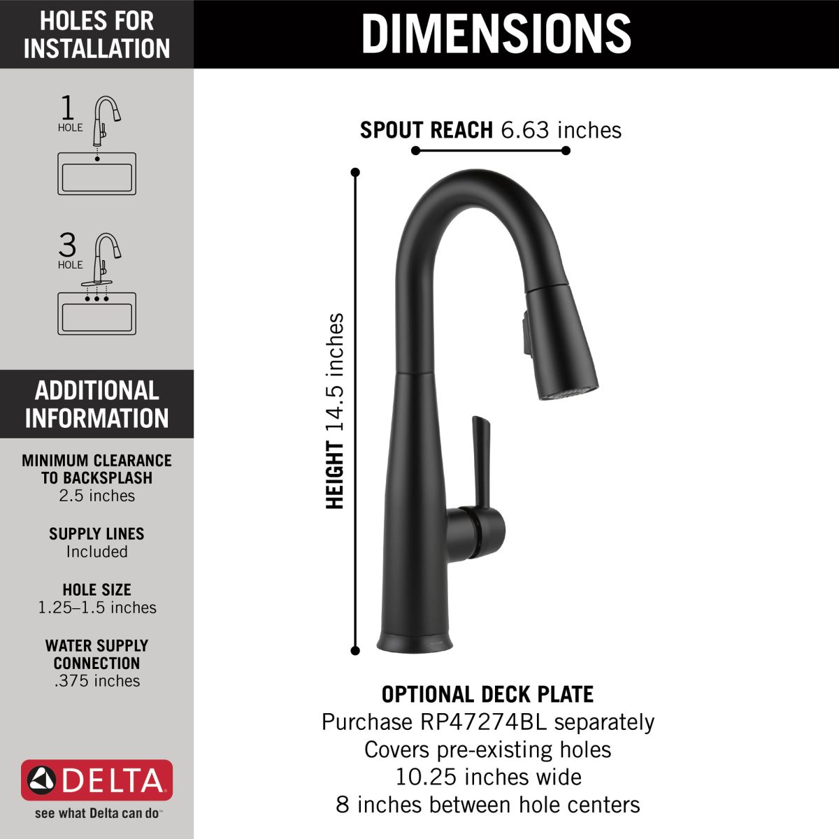 DELTA Essa Single Handle Pull-Down Bar / Prep Faucet with Touch2O Technology — Matte Black