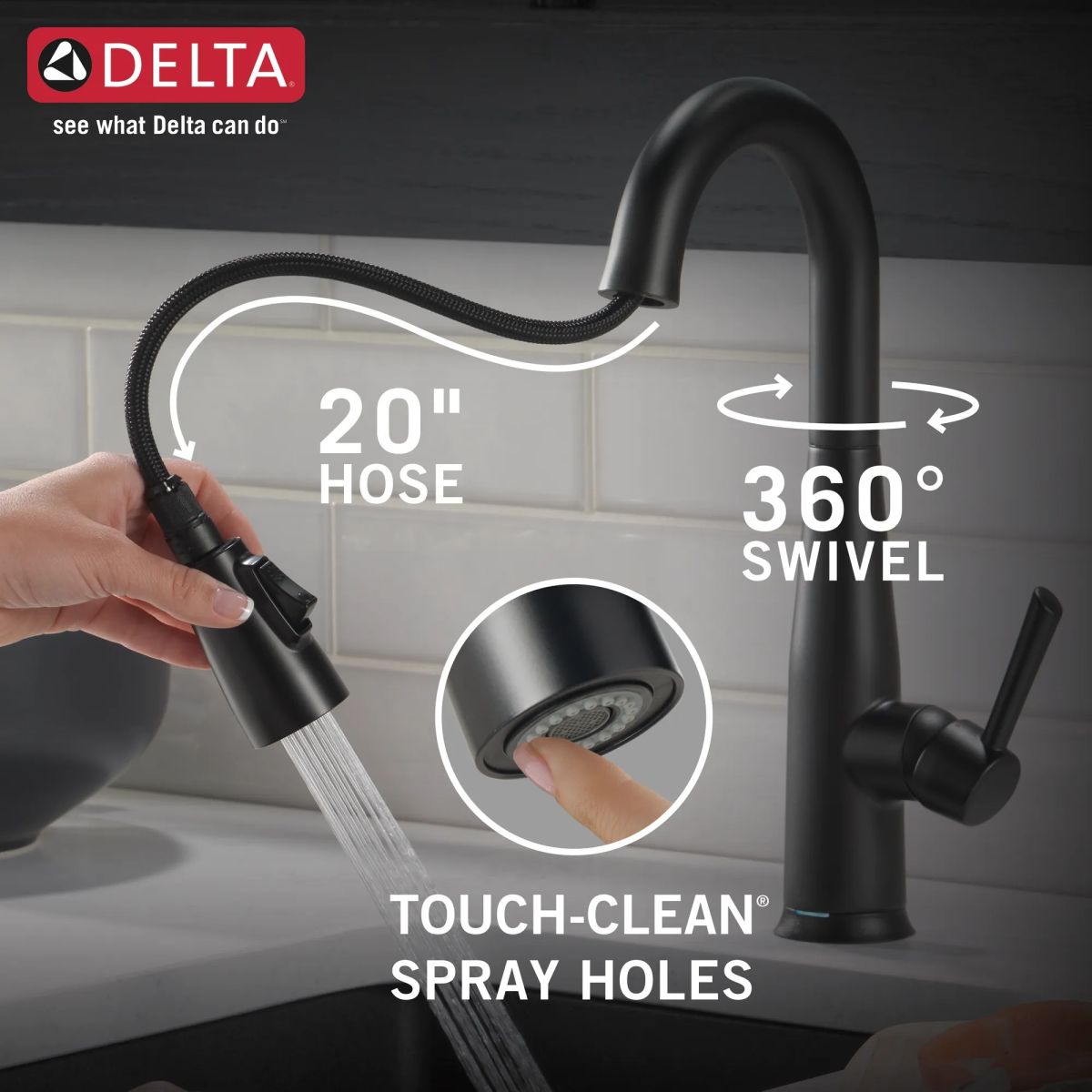 DELTA Essa Single Handle Pull-Down Bar / Prep Faucet with Touch2O Technology — Matte Black