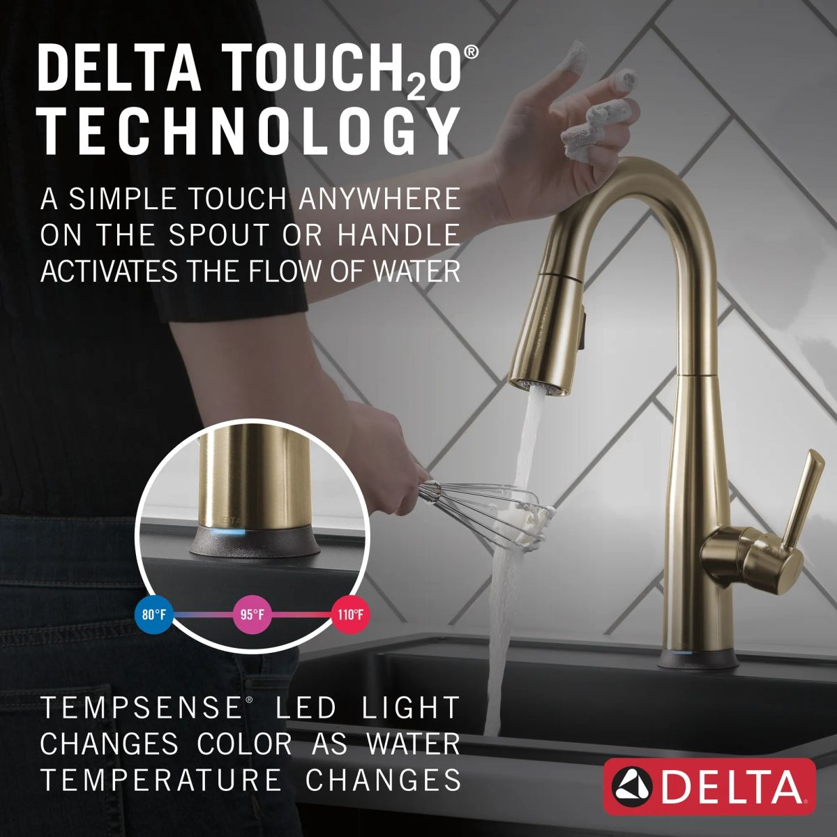 DELTA Essa Single Handle Pull-Down Bar/Prep Faucet with Touch2O Technology — Champagne Bronze