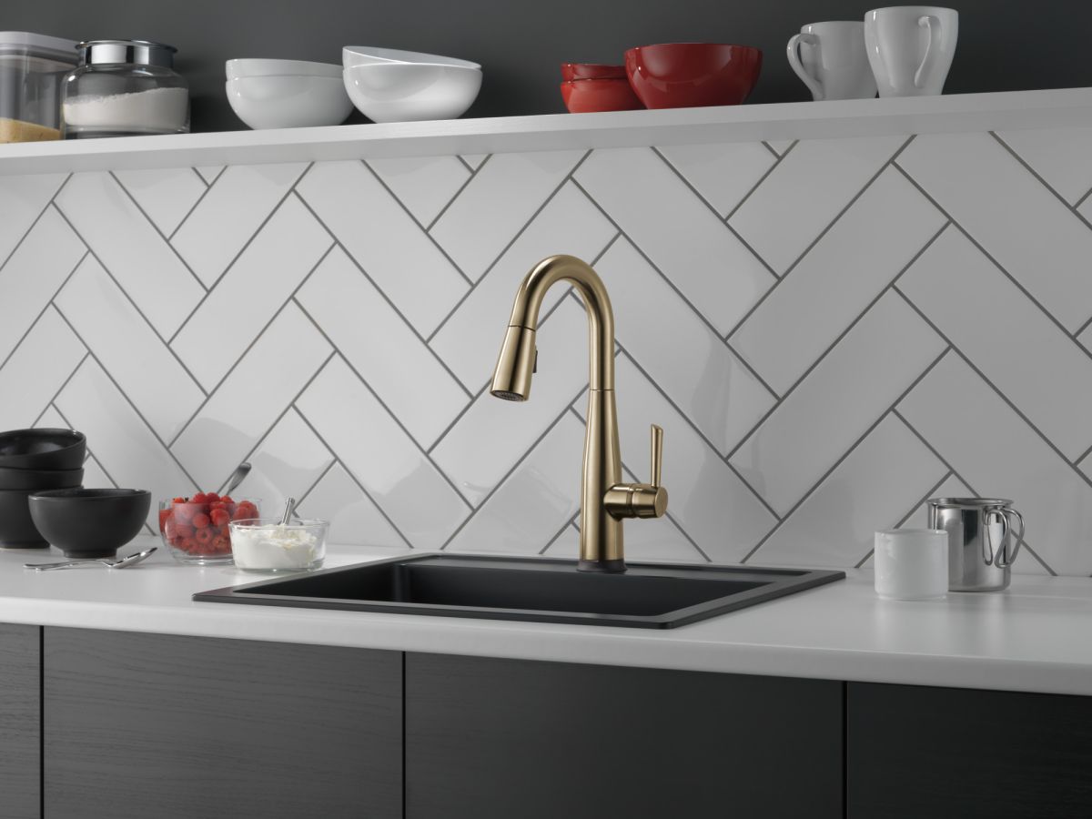 DELTA Essa Single Handle Pull-Down Bar/Prep Faucet with Touch2O Technology — Champagne Bronze