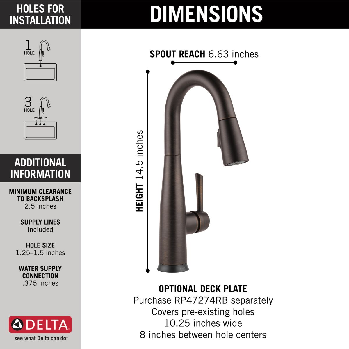 DELTA Essa Single Handle Pull-Down Bar / Prep Faucet with Touch2O Technology — Venetian Bronze