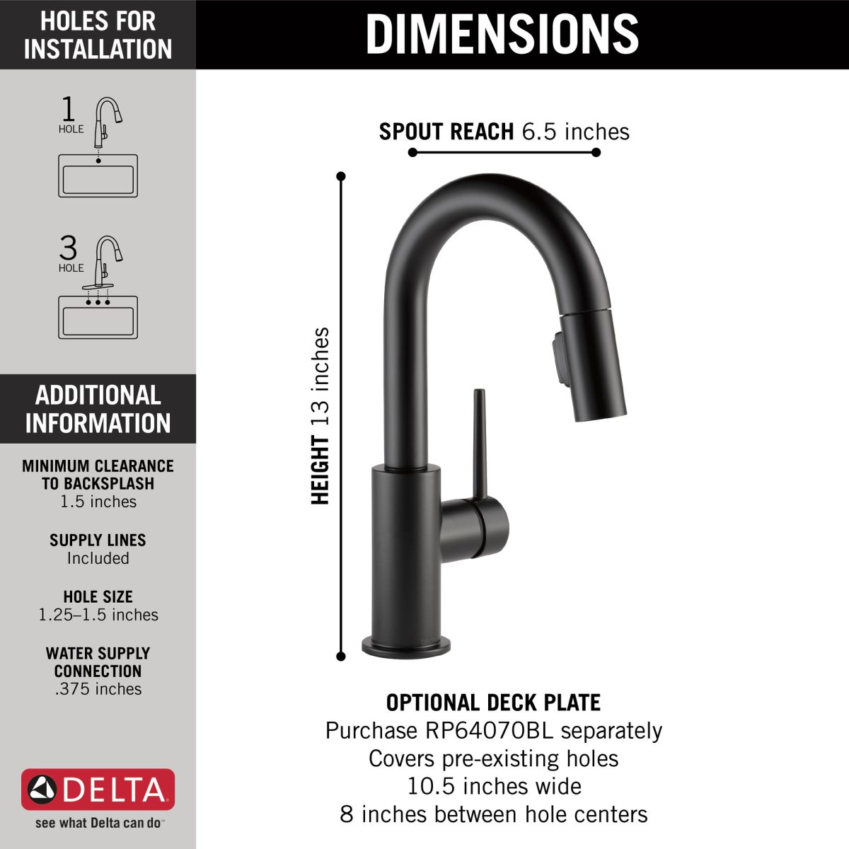 DELTA Trinsic Single Handle Pull-Down Bar / Prep Faucet — Matte Black