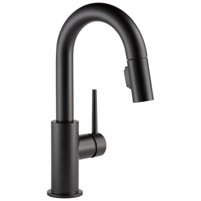 DELTA Trinsic Single Handle Pull-Down Bar/Prep Kitchen Limited Swivel — Matte Black