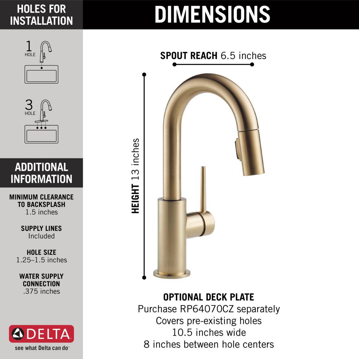 DELTA Trinsic Single Handle Pull-Down Bar / Prep Faucet — Champagne Bronze