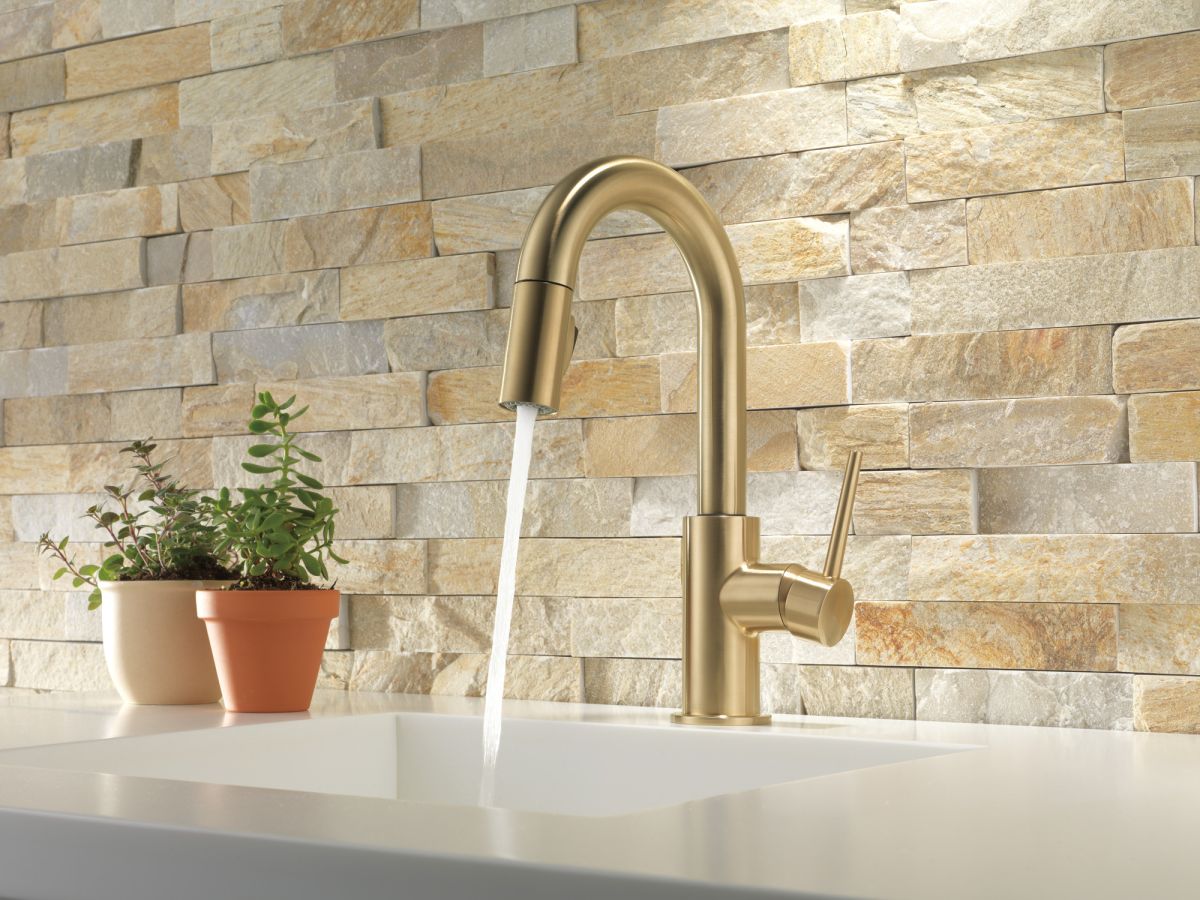 DELTA Trinsic Single Handle Pull-Down Bar / Prep Faucet — Champagne Bronze