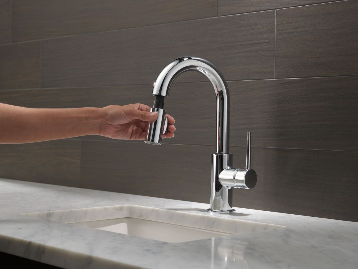 DELTA Trinsic Single Handle Pull-Down Bar / Prep Faucet — Chrome