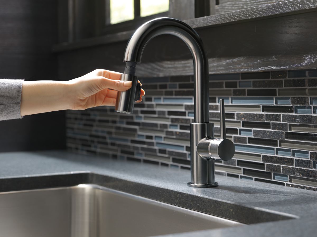 DELTA Trinsic Single Handle Pull-Down Bar/Prep Faucet — Black Stainless